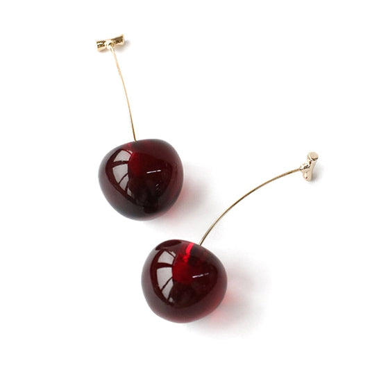 Dark Red Cherry Realistic Drop Earrings Women Art Fashion Cartoon Earrings