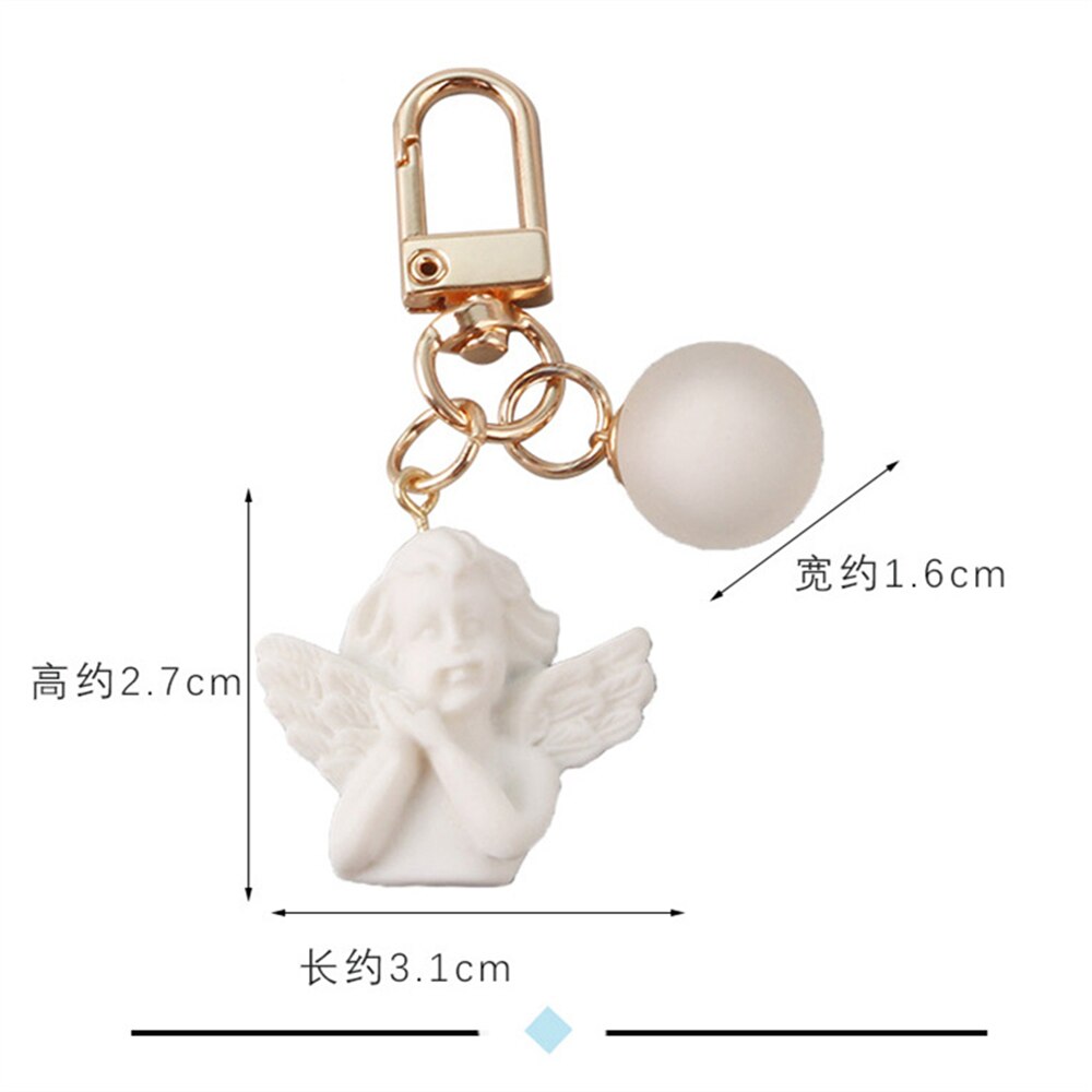 5 Colors White Angel Keychain Charms Women Cute Mini Jelly Ball Pendant Key Ring