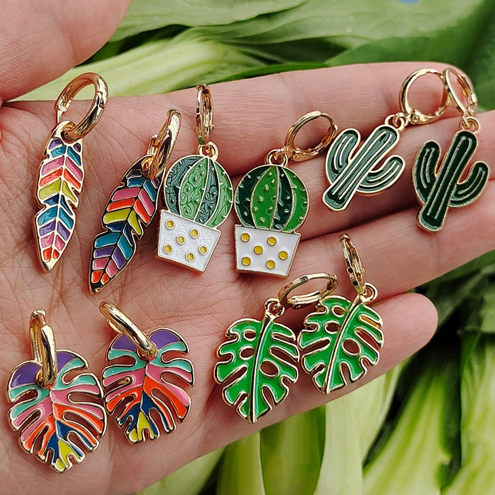 Mixed Colorful Leaf Drop Earrings Cartoon Ear Pendants Accessories Women Art