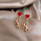Lady Cute Bear with Red Heart Drop Earrings for Women Jewelry Girls Earrings