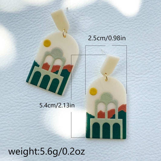 Arch Nature Hand Painted Resin Drop Earrings Women Girl Party Gift Fashion Ear