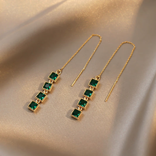 Square Green Drop Earrings Women Girl Party Gift Fashion Ear Jewelry Accessories