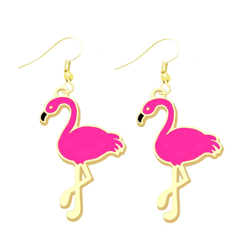 Pink Flamingo Drop Earrings Cartoon Ear Pendants Accessories Women Art Jewelry