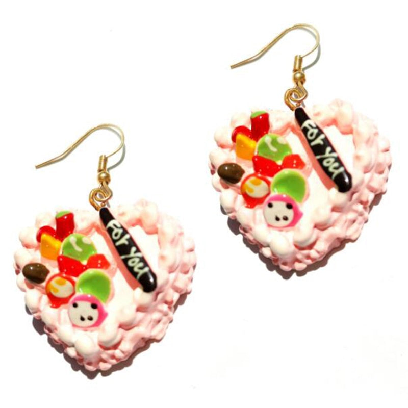 Resin Birthday Cake Drop Earrings Women Art Fashion Cartoon Earrings Creative