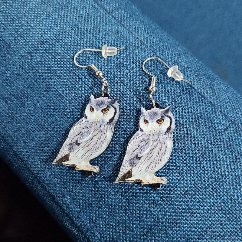 8 Styles Acrylic Hummingbird Pigeon Eagle Owl Parrot Dangle Earrings Women