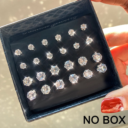 12 Pairs 2 Sizes Rhinestone Stud Earrings Women Fashion Summer Gifts Jewelry