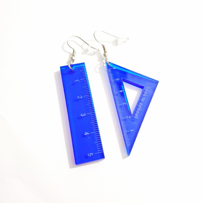 Blue Ruler Drop Earrings Female Travel Cartoon Earrings Creative Art Jewelry