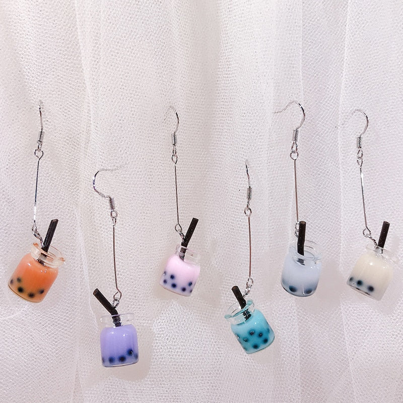 Purple Milk Tea Dangle Earrings for Girls Women Birthday Gift Lovely Jewelry
