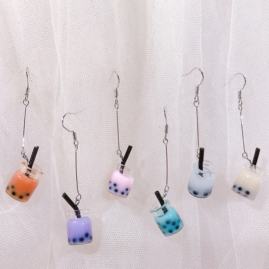 Purple Milk Tea Dangle Earrings for Girls Women Birthday Gift Lovely Jewelry