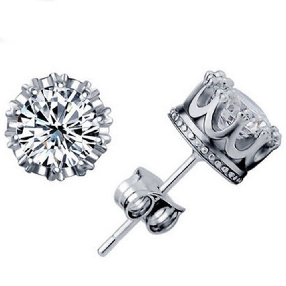 Crown Shaped Stone Stud Earrings Women Girls Summer Party Studs Ear Women