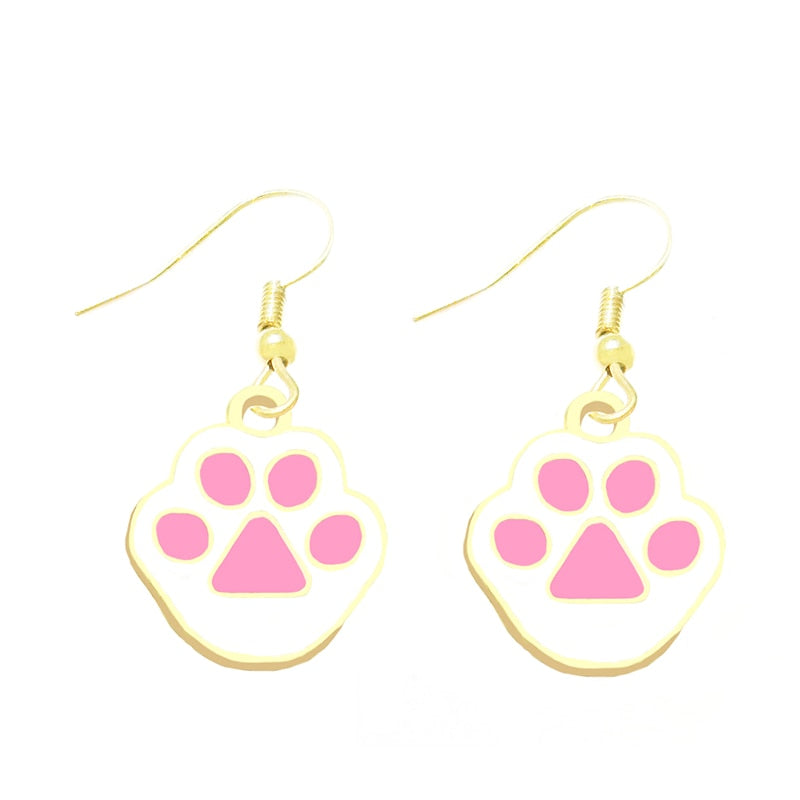 Pink Paw Drop Earrings Cartoon Ear Pendants Accessories Women Art Jewelry