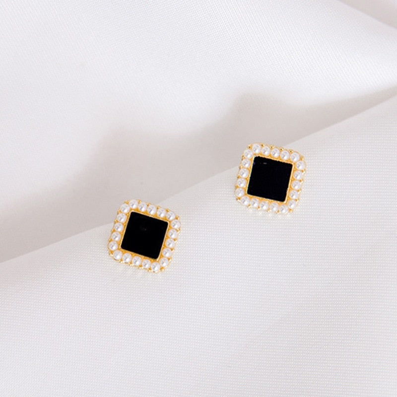 Women Geometric Square Earrings  Pearl Simple Fashion Jewelry Acessories