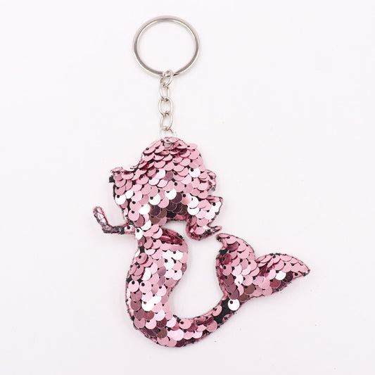 Light Pink Mermaid Sequin Keychain Sparkling Love Keyring Women Shoulder Bag