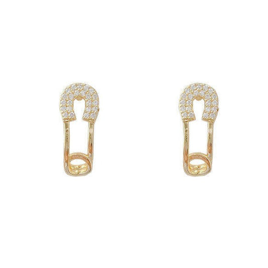 Safety Pin Design Rhinestone Stud Earrings for Women Girls Ear Studs Jewelry