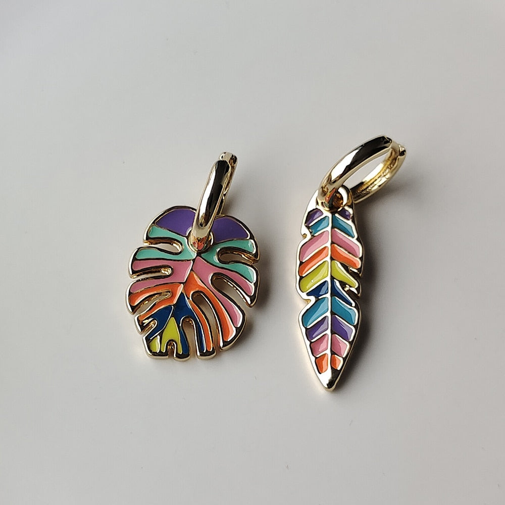 Mixed Colorful Leaf Drop Earrings Cartoon Ear Pendants Accessories Women Art