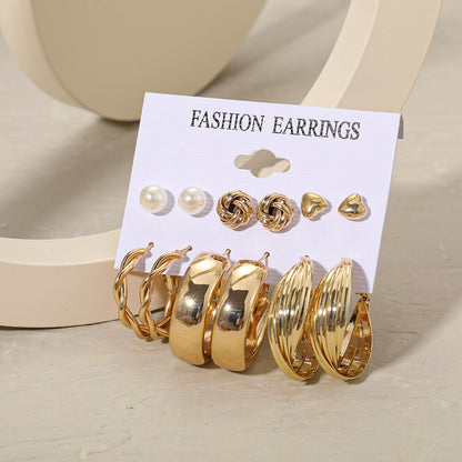 6 Pairs Retro Style Hoop Earrings Fashion Women Summer Party Jewelry Girls Gifts