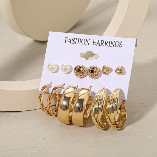 6 Pairs Retro Style Hoop Earrings Fashion Women Summer Party Jewelry Girls Gifts
