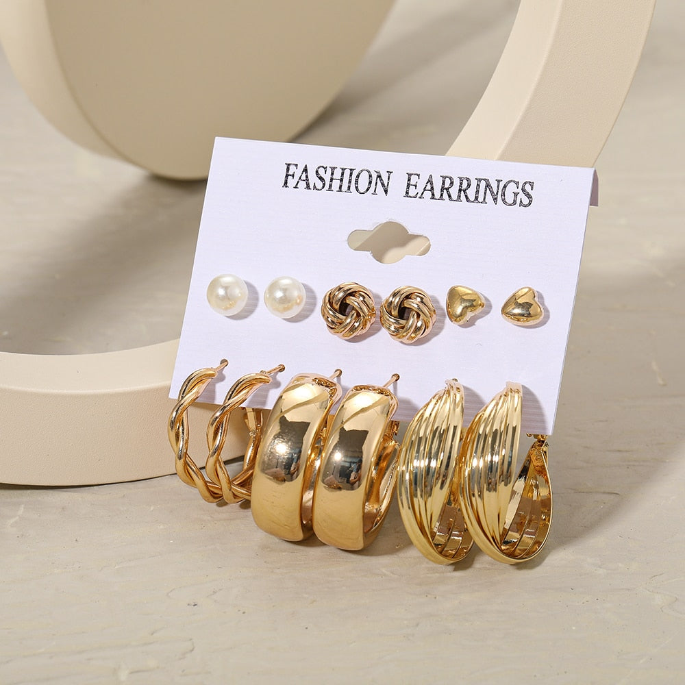 32 Styles 5-9Pairs Mixed Design Hoop Stud Drop Earrings Set Fashion Women Summer