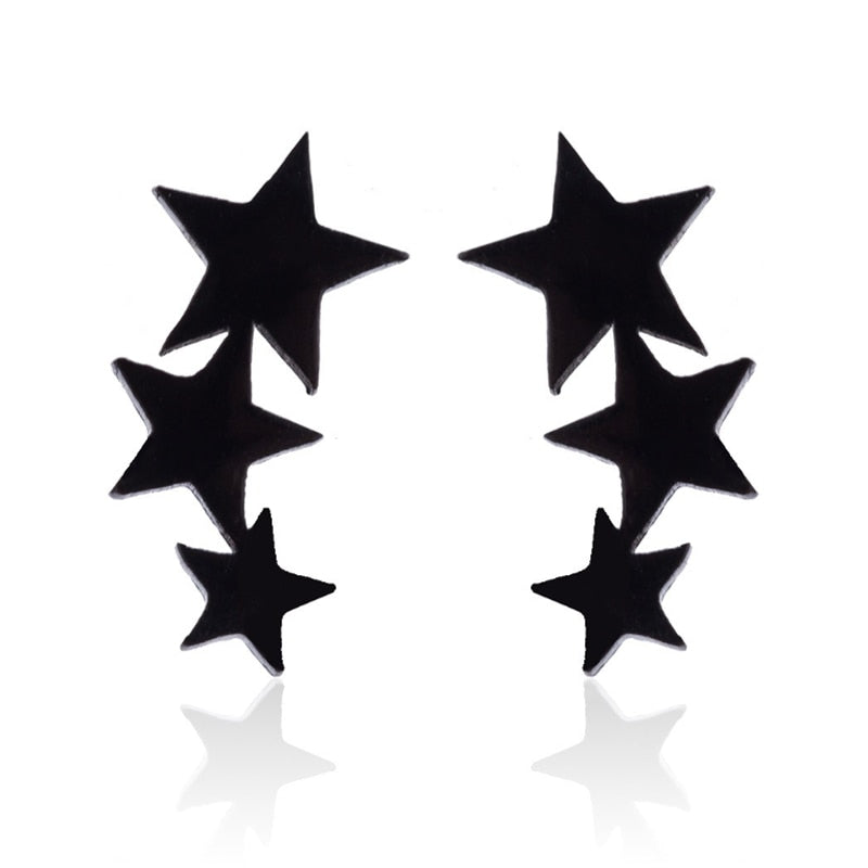 9 Styles Black Star Heart Geometric Stainless Steel Stud Earrings Women Jewelry