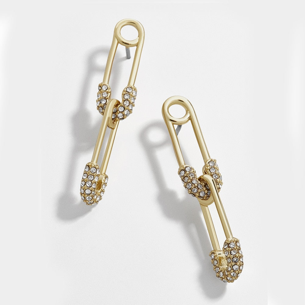 Double Safety Pin Stud Earrings Women Girl Fashion Trendy Jewelry Accessories