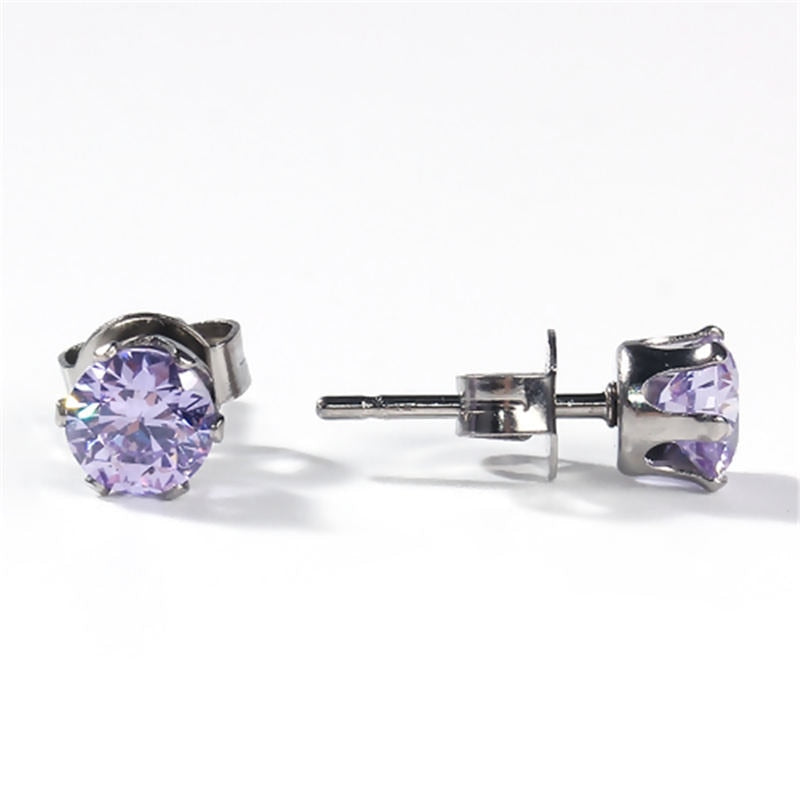 1 Pair Stainless Steel Cubic Zirconia Ear Post Stud Earrings Colorful Round