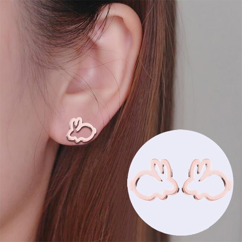 Rabbit Stainless Steel Stud Earrings for Women Animal Jewelry Earrings Female