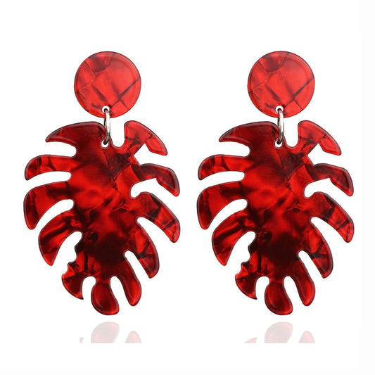 Red Tropical Leaf Acrylic Drop Earrings Cartoon Art Women Party Jewelry Ear