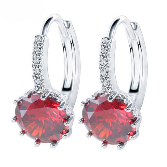 Red Rhinestone Ear Buckle Ear Studs Earrings Dangling Drop Earrings Female