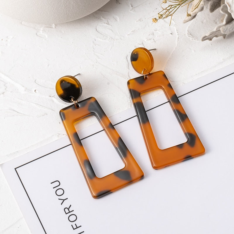 12 Styles Geometric Brown Acrylic Dangle Earrings Women Party Wedding Jewelry