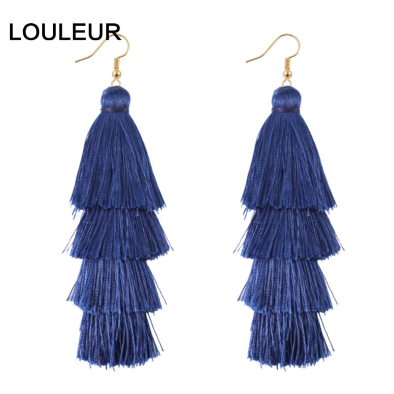 39 Styles  4 Layer Bohemian Multicolor Statement Tassel Dangle Earrings Women