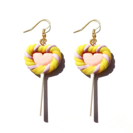 Yellow Swirl Heart Resin Lollipop Drop Earrings Cartoon Ear Pendants Accessories