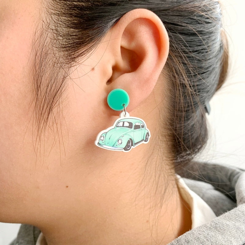 Acrylic Mint Car Drop Charm Earrings For Women Girl Fashion Modern Jewelry Gift