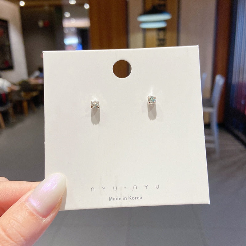 Minimalistic Small Crystal Stud Earrings For Women Girl Fashion Modern Jewelry