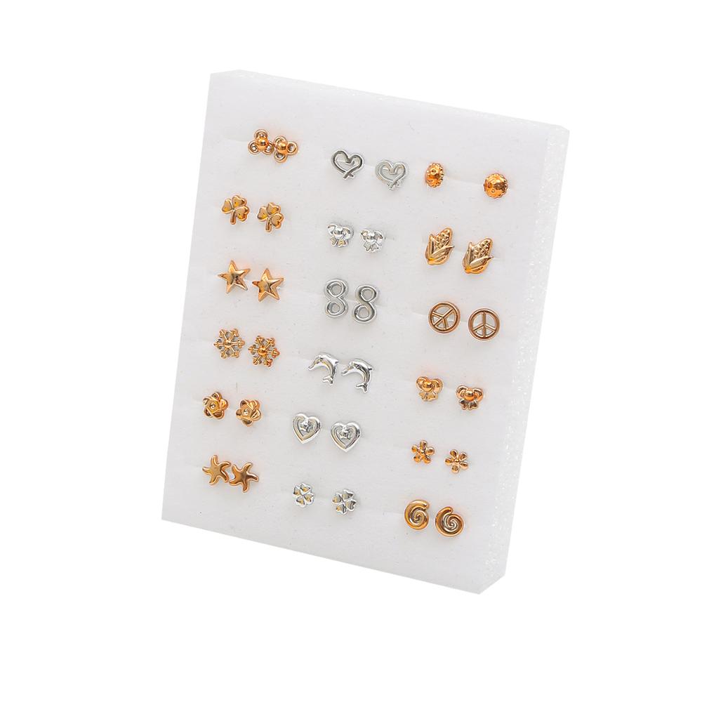 18 Pairs Star Flower Stud Earrings Set Heart Women Small Girl Earring Jewelry