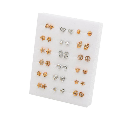 18 Pairs Star Flower Stud Earrings Set Heart Women Small Girl Earring Jewelry