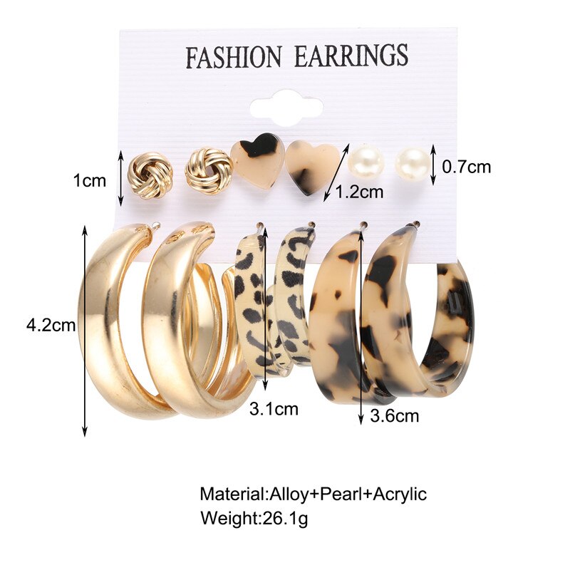 6pairs Mixed Acrylic Animal Patterm Earrings Set Fashion Women Summer Party