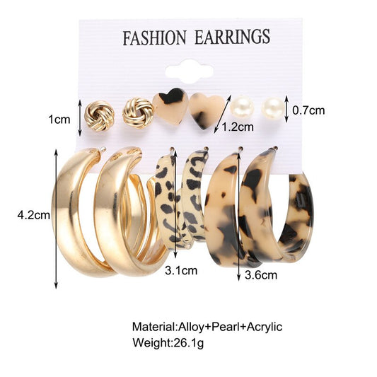 6pairs Mixed Acrylic Animal Patterm Earrings Set Fashion Women Summer Party