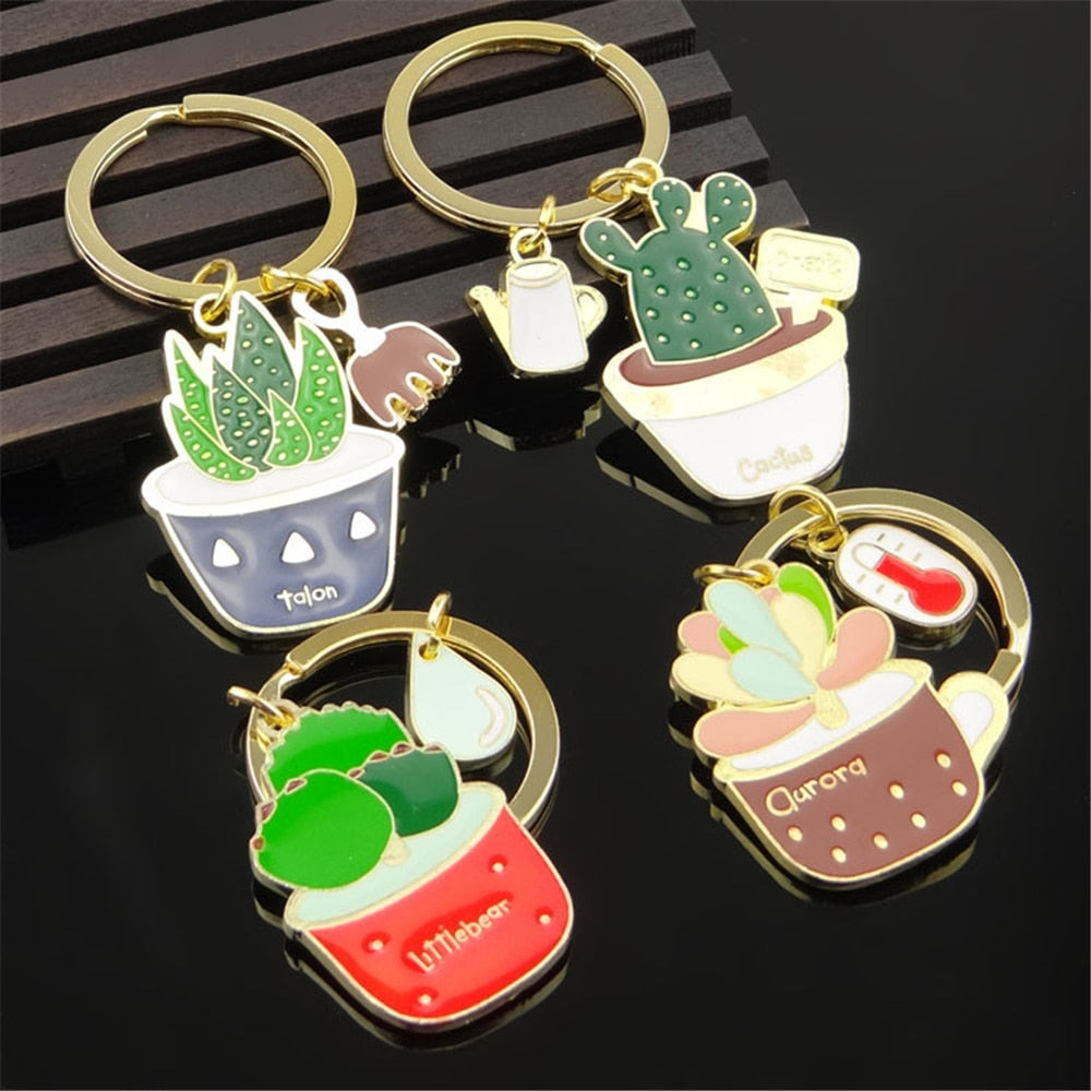 4 Styles Succulent Plants Keychain Lovely Cactus Key Chain Gift Car Keyholder