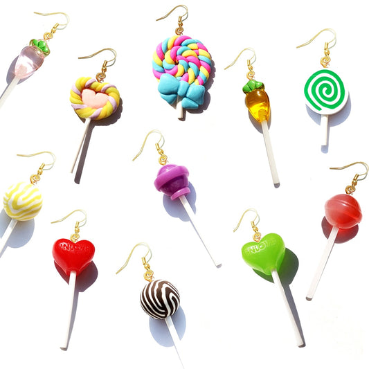 Green Heart Resin Candy Lollipop Drop Earrings Cartoon Ear Pendants Accessories