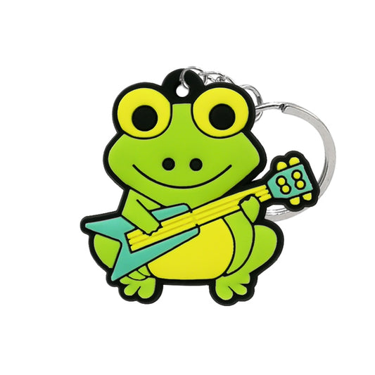 Frog With Guitar PVC Keyring Cute Cartoon Style Keychains Bag Car Pendant