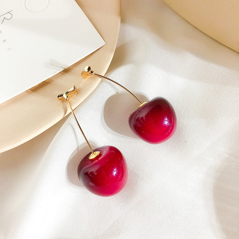 Ripe Cherry Drop Earrings Women Art Fashion Cartoon Earrings Creative Jewelry