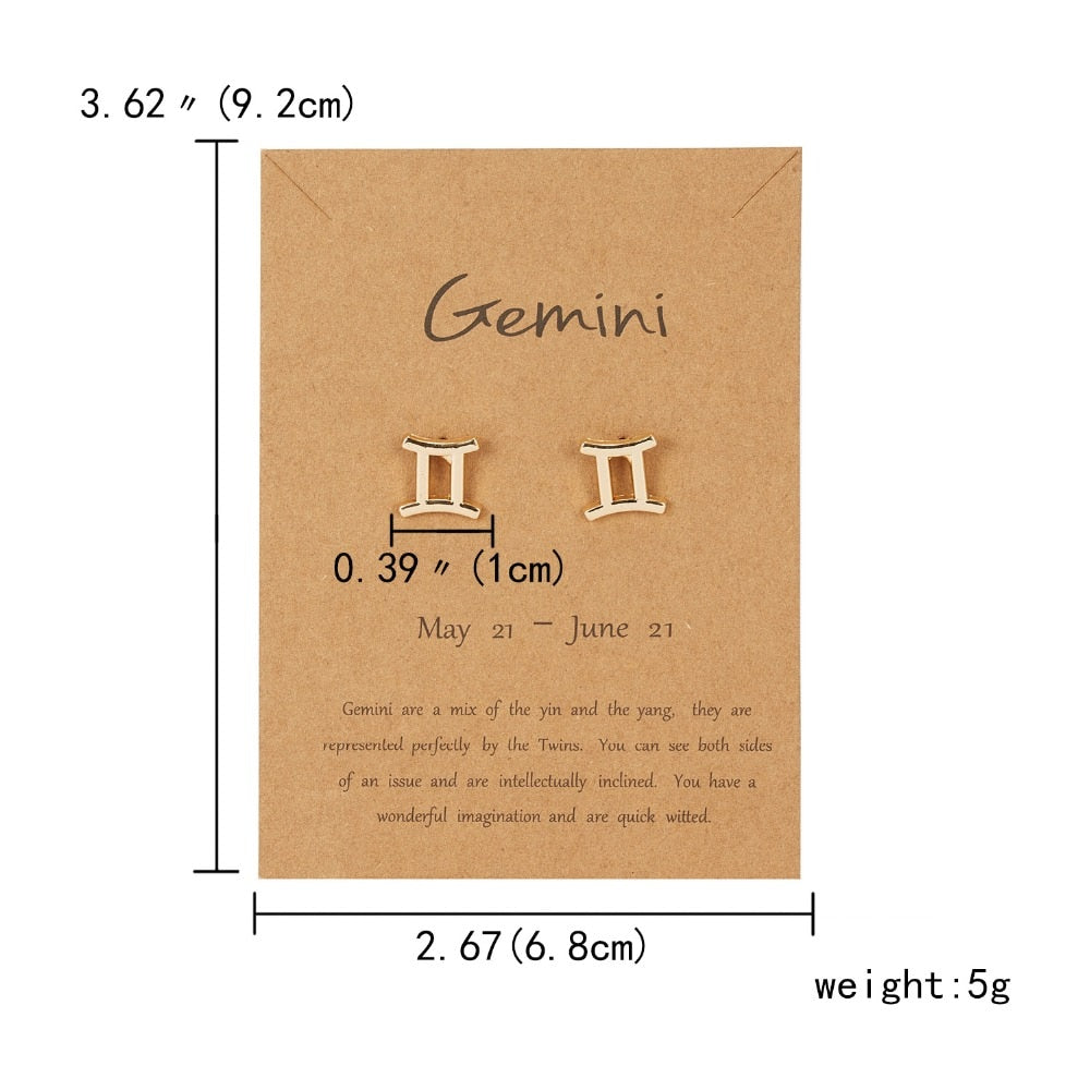 Gemini Zodiac Constellations Sign Stainless Steel Earrings Women Jewelry Small