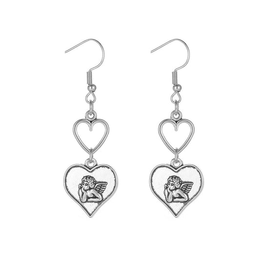 Antique Style Heart Dangle Earrings Charms Jewelry Fashion Creative Earrings For