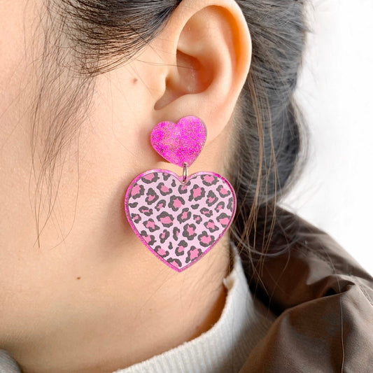 Glitter Leopard Heart Drop Earrings Fashion Women Summer Party Jewelry Girls