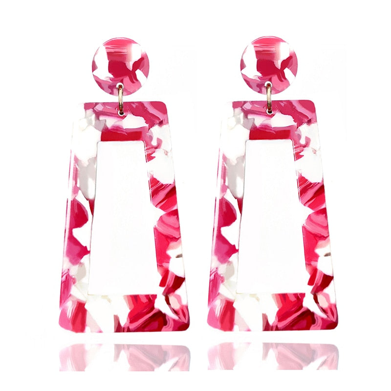 Pink White Geometric Drop Earrings Cartoon Art Women Party Jewelry Ear Fashion