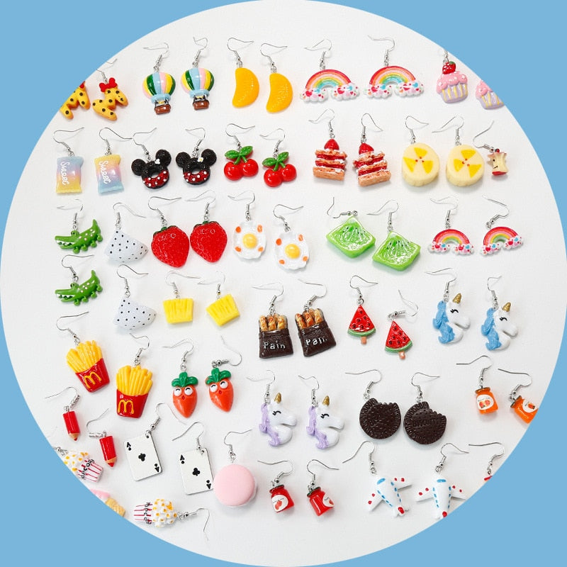 20 Styles Funny Design Fruits Animals Dangle Earrings Fashion Party Girls