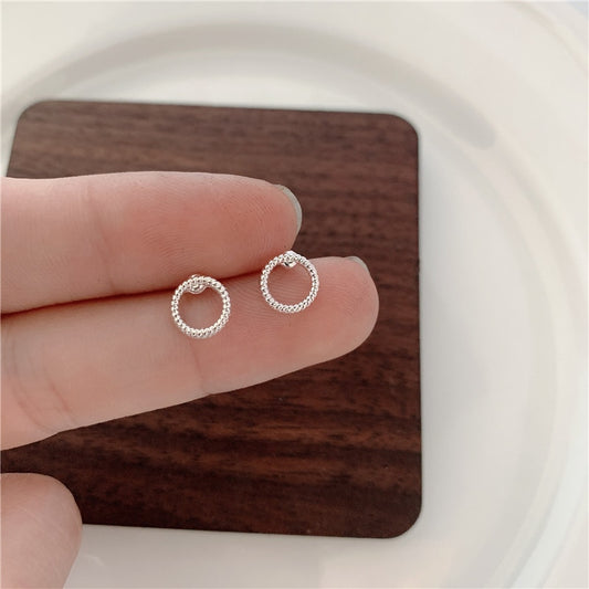 Textured Circle Stainless Steel Mini Stud Earring Ear Piercing Modern Jewelry