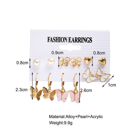 6pairs Butterfly Ear Studs Earrings Fashion Women Summer Party Jewelry Girls