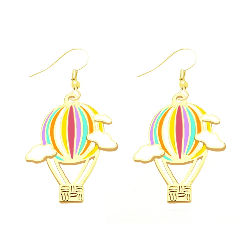 Colorful Hot Air Balloon Drop Earrings Cartoon Art Women Party Jewelry Ear