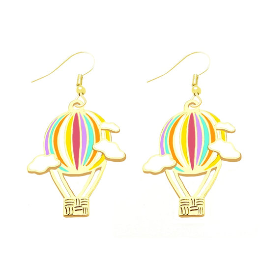 Colorful Hot Air Balloon Drop Earrings Cartoon Art Women Party Jewelry Ear